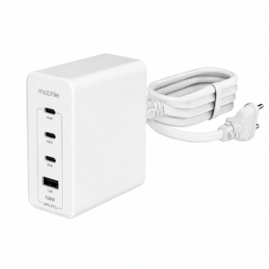 شاحن حائط سريع(mophie) speedport 120 قوة 120 واط وتقنية GaN، شاحن بـ 4 منافذ USB للموبايل والتابلت واللابتوب من موفي - لون أبيض