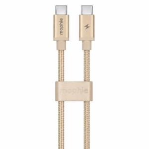 كابل(mophie) للشحن سريع USB-C إلى USB-C بقوة 60 واط ونقل بيانات 480Mbps للموبايل والتابلت واللابتوب من موفي - لون ذهبي