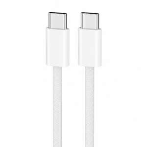 سلك شحن سريع (JOYROOM)S-A45 60W USB-C to USB-C - كابل نايلون مضفر عالي الكثافة ومتين بطول 1 متر لسلسلة iPhone 16، لون أبيض