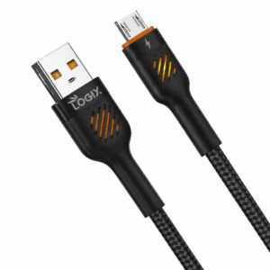 لوجيكس الذكي كابل شحن سريع أندرويد 6 أمبير طراز Logix LG-CB03 Micro USB سلك قماش مقاوم للقطع مع مؤشر إضاءة LED لون أسود