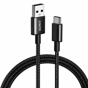 سلك شحن أنكر سريع Durable Braided USB-A to Type-C (ANKER) – كابل نايلون مضفر متين بطول 1.8 متر لأجهزة سامسونج وآبل، لون أسود