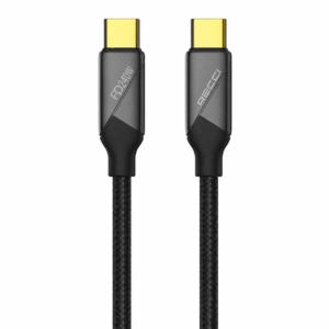 شاحن لاب توب وماك بوك ريسي سريع Type-C to Type-C (RECCI VOYAGE SERIES) – كابل قماش مضفر بقوة خارقة PD 240W وطول 1.5 متر بضمان تراست، لون أسود
