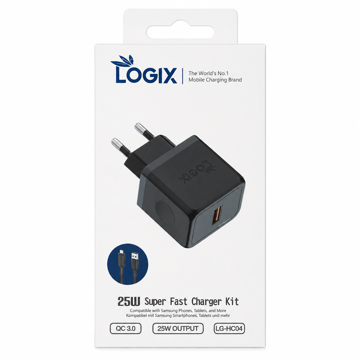 شاحن Logix الجداري فائق السرعة بقوة 25W موديل (LG-HC04) - طقم شحن متكامل مع كابل تايب سي يدعم الشحن السريع QC 3.0 للأجهزة الذكية والتابلت، لون أسود - الصورة 3