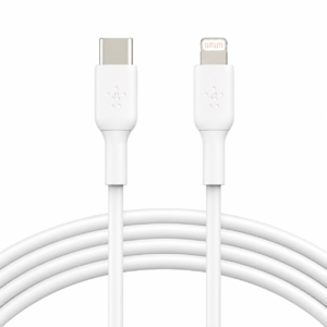 سلك شحن بيلكين سريع BoostCharge USB-C to Lightning (BELKIN) – كابل متين للغاية بطول 1 متر معتمد من آبل لأجهزة iPhone و iPad، لون أبيض