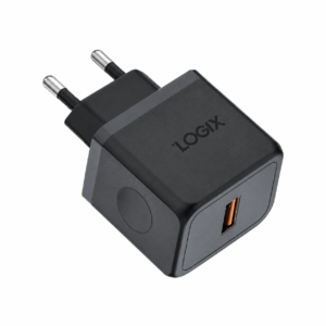 شاحن Logix الجداري فائق السرعة بقوة 25W موديل (LG-HC04) – طقم شحن متكامل مع كابل تايب سي يدعم الشحن السريع QC 3.0 للأجهزة الذكية والتابلت، لون أسود
