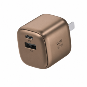 تكنولوجيا GaN شاحن جداري سريع بقوة 30 واط من Momax منفذين USB-C PD3.0 و USB-A رأس شاحن 1-Charge متوافق مع آيفون وأندرويد لون بني رملي