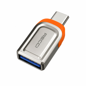 فلاشة سريعه من ريسي OTG Adaptor USB 3.0 to Type-C (RECCI RDS-A16C) – تحويلة معدنية ذكية لنقل الملفات والصور بضمان تراست، لون رمادي بلمسة برتقالية