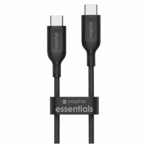 موصل شحن موفي سريع essentials USB-C to USB-C (mophie) – كابل قماش مضفر بقوة 60W وطول 1 متر بضمان الوكيل الرسمي التوحيد جروب، لون أسود